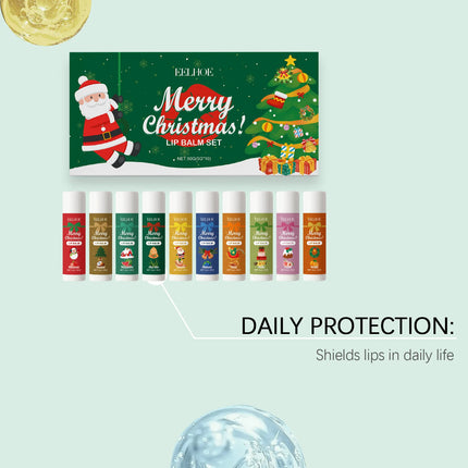 10PCS/Box Christmas Lip Moisturizing Set Deep Moisturizing Lip Color Brightening Plump Lip Care Gift Set for Women Girls