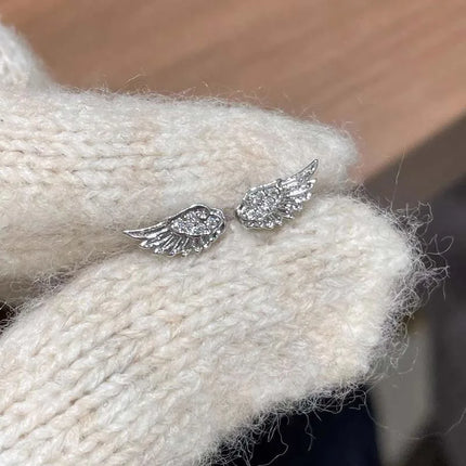 Fashion Silver Color Zircon Wing Stud Earrings for Women Luxury Shiny Crystal Geometric Personality Ear Bone Nail Jewelry Gifts