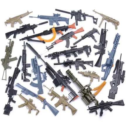 1/6 4D Gun AK47 MG42 MSR Barrett Sniper Rifle Gatling Soldier Weapon Assembly Plastic Model Kit Military Building Block Toy