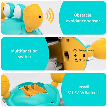 Musical Crawling Crab Toys with Obstacle Avoidance - Electronic Pet for Baby Walking Development (Battery Not Included)
