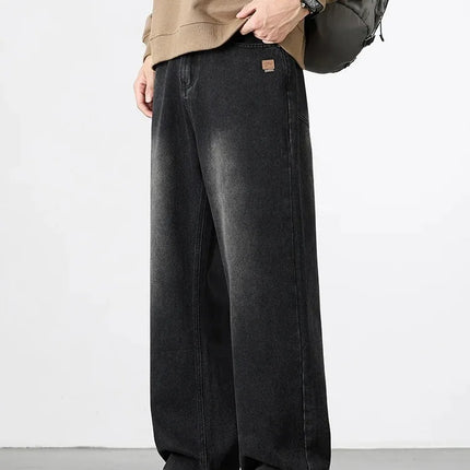 Spring Autumn American Retro Straight Jeans Men Streetwear Korean Fashion Loose Baggy Wide Leg Denim Pants Male Casual Trousers
