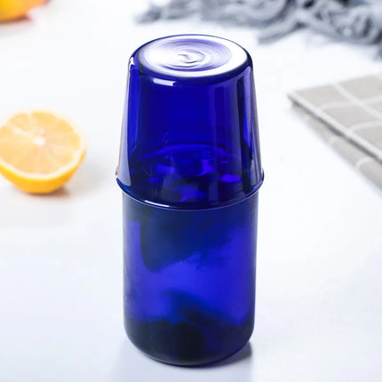 1 Set 450ml 15oz Bedside Water Carafe and Glass Cup Set Heat Resistant Healthy Blue Amber Green Color Glass Pitcher Tumbler Cup