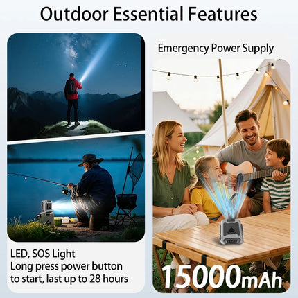 15000mAh Portable Waist Fan Hanging Neck Fan 5 Speed Strong Wind with LED Lighting for Sports Courier Outdoor Working