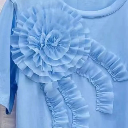 Flowers Stitch Short Sleeve Cotton T-shirt Youthful Woman Clothes T-shirts for Women Summer Tops Tees Women's Clothing Sales