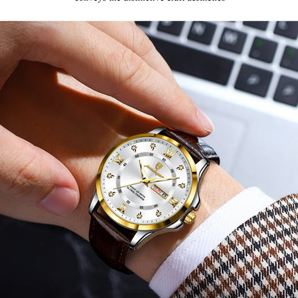 POEDAGAR Original Luxury Male Wristwatch Waterproof Luminous Date Week Men Watch High Quality Leather Quartz Men's Watches Reloj