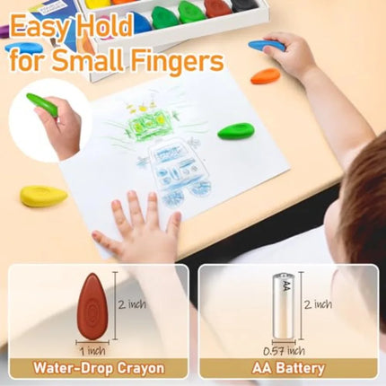 Toddler Crayons 12 Count, Non Toxic Washable Crayons for Toddlers 1-3, Easy-Grip Water-Drop Shape for Little Hands, Toddler Col