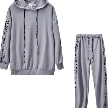 2-Piece Drawstring Hooded Trousers Suit Leopard Print Casual Long Sleeve Tracksuit Solid Casual Pullover Sweatshirt and Pants Set