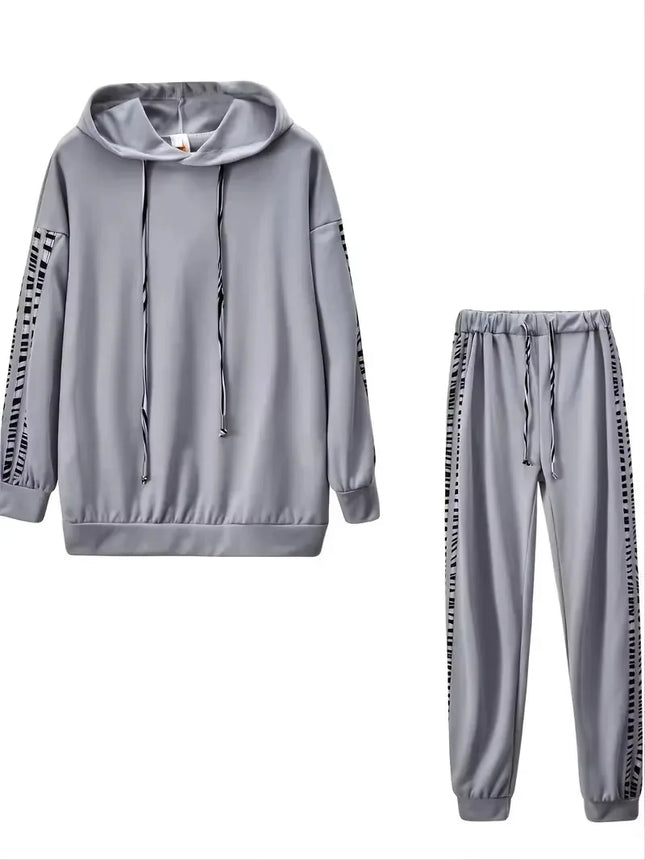 2-Piece Drawstring Hooded Trousers Suit Leopard Print Casual Long Sleeve Tracksuit Solid Casual Pullover Sweatshirt and Pants Set
