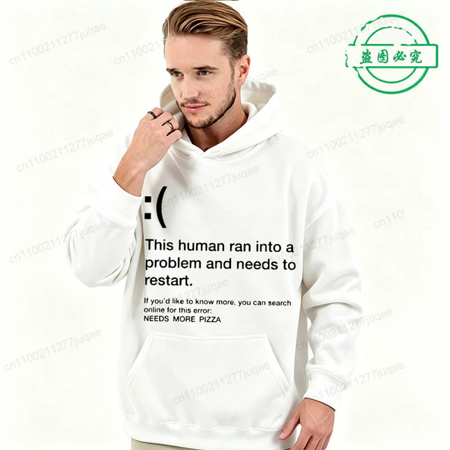 Blue Screen of Death Men Hoodies Needs More Pizza Geek Programmer Graphic Tracksuits Man Sportwear Geek Sweatshirts Tops Gifts