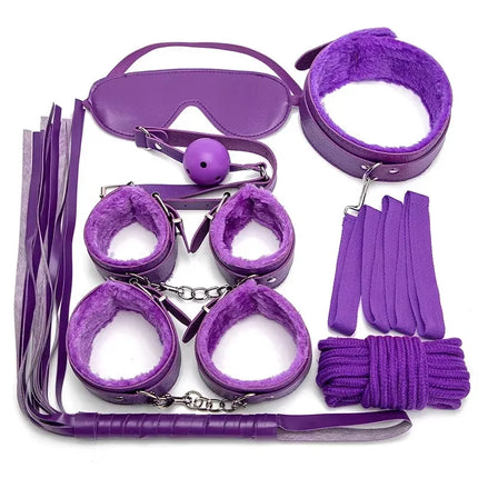 7 pieces/set of black soft PU restrained exotic slave toys suitable for women adult games restrained handcuffs sex whips