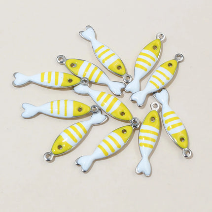 20pcs 18x5mm Stainless Steel Fish Enamel Charms Pendant Stainless Steel DIY Jewelry Making Accessories Findings