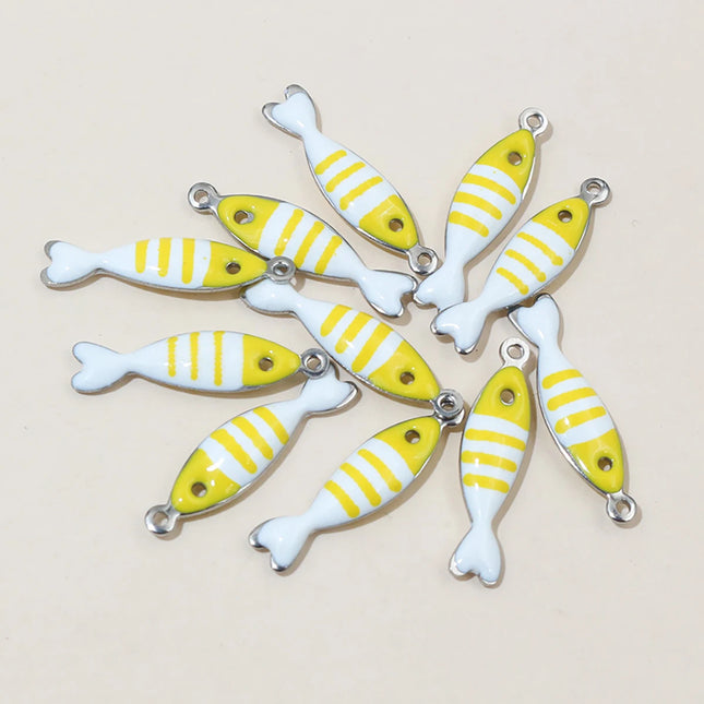 20pcs 18x5mm Stainless Steel Fish Enamel Charms Pendant Stainless Steel DIY Jewelry Making Accessories Findings