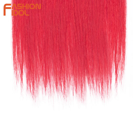 FASHION IDOL Synthetic Hair Bundles 30 inch Salon Yaki Straight Hair Ombre Red High Temperature Fiber Ponytail Hair Extensions
