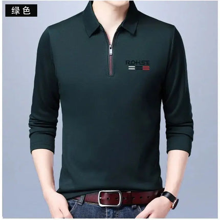 Spring Autumn New Business Half Zipper Polo Shirt Long Sleeve Solid Casual All-match Tops Tees Fashion Vintage Men Clothing