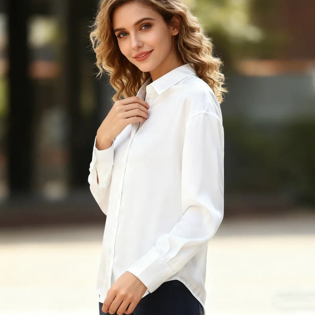 Spring Fashion Elegant Button Up Women Shirt Vintage Blouse White Tops Lady Long Sleeves Female Plus Size Loose Street Shirts