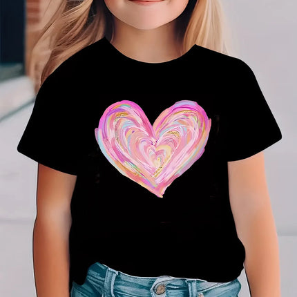 Artistic Love Heart Colorful Design Funny T-Shirts Printed Kids Children's T-shirt Boys Girls Summer Spring Casual Top Tee Shirt