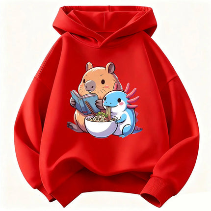 Capybara Eat Ramen Children's Hoodie Sweatshirt Cute Harajuku Hoody for Boys Girls Spring Casual Hoodies