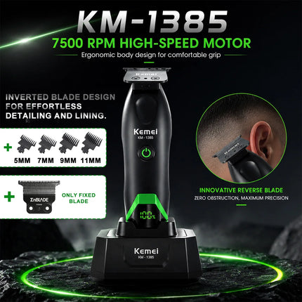 Kemei KM-1385 Professional Hair Clipper T-Blade 7500RPM 5W DC Motor with Dock LED Display 1400mAh Men's Hair Trimmer Machine