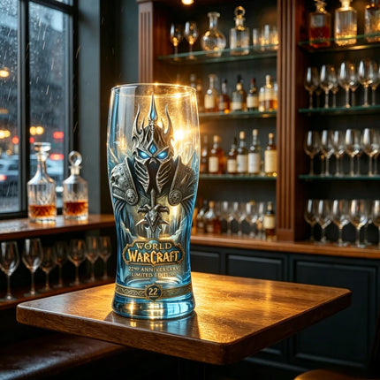 World of Warcraft 22nd Anniversary Lich King Embossed Glass, Ice Crown Fortress Themed Beer Cup