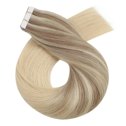 Moresoo Blonde Tape in Hair Extensions Human Hair Natural Straight Seamless Invisible Tape Remy Brazilian Hair for Beauty