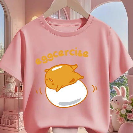 Cute Kawaii Gudetama T-Shirt For Kids Boys Girls Summer Cartoon Crew Neck Fashion Street Casual Wear 3-14 Years