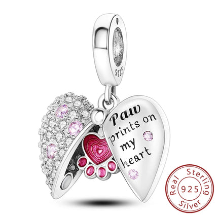 Original 925 Sterling Silver Charm Beads Love Heart Family Charms Pendant Fit Bracelet Charm Women DIY Jewelry Gift
