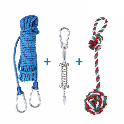 Bite Resistant Dog Spring Pole Toys 5M Cotton Rope Dog Teething Toy Dog Spring Pole Toys Tug Hanging Exercise Cotton Rope