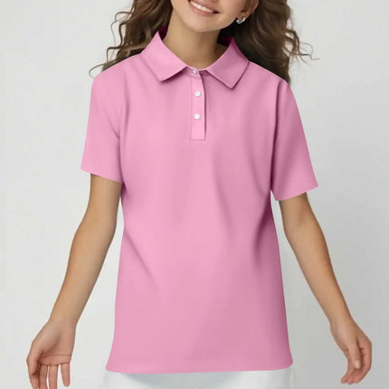 Children's Solid Color Polo Shirt Fashion Sports T-shirt Girl Lapel Casual And Comfortable Short Sleeves Tops