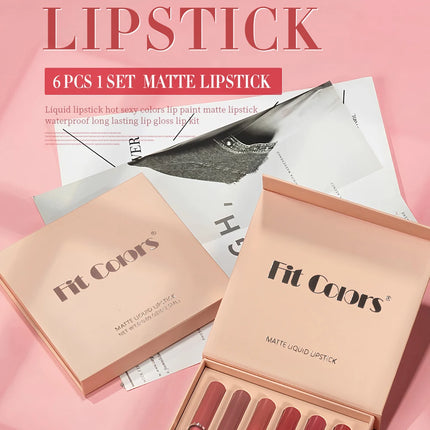 Six-piece lip gloss set, waterproof, anti-fading, easy to apply, velvet matte lip gloss