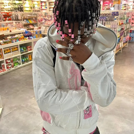 Red hoodie sweatshirt zipper warm Harajuku punk grunge Women Hip hop sweatshirt Hoodie Foam printing Y2k clothing Spider web