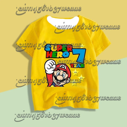 Super Mario Bros Pure T-shirts Anime Birthday Numbers 1-9 Cute Casual Family Matching 2026 New Release