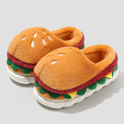 Creative Simulation Hamburger Slippers Women Men Funny Thick Sole Plush Shoes Non-Slip Soft Bottom 3D Cartoon Slides Indoor Home