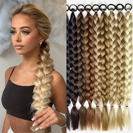 1pcs Braiding Ponytail Hair Extensions Brown Braid Ponytail for Women Hairpiece Synthetic Long Wrap Around Braided Horse Tail