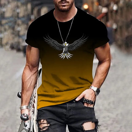 Men's Gradient Eagle 3D Printed T-shirt Summer Outdoor Leisure Sports Quick-Drying Short-Sleeved Tops Plus Size Men's Clothing
