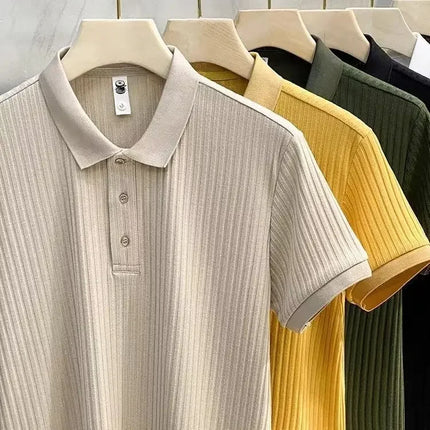 Fashionable Casual Knitted Striped Men's Polo Shirt Breathable Lightweight Summer Suitable for All Ages And Occasions