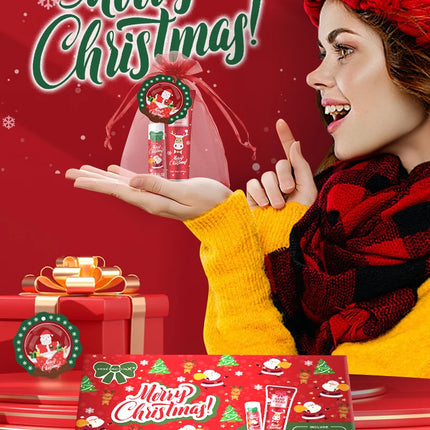 Christmas kit-10 sets/box hand cream kit, lip balm set, with Santa Card and red gift bag, party gift distribution