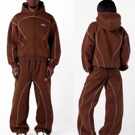 2026 New Unisex Y2K Tracksuit Casual Street Style Hoodie Set With Contrast Line Design For Men Women