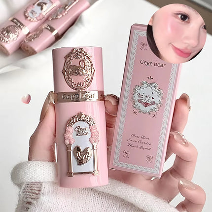 Gege Bear Strawberry Cupid Pink Pop Set Velvet Matte Lip Cream Pressed Powder Liquid Blush Set Long-Lasting Lightweight Makeup