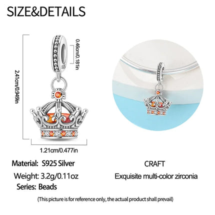 Crown Charms Skull Bead Original 925 Sterling Silver Inlaid Zirconium Pendants Fit Bracelet Necklace Jewelry Lover Gift