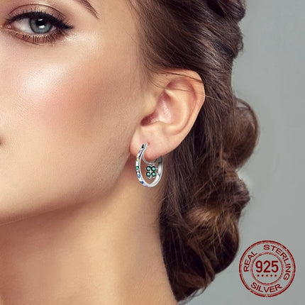 New in 925 Sterling Silver Lucky Clover Earrings for Women Girl Green Leaf Ear Studs Fine Jewelry Fashion Luxury Anniversary