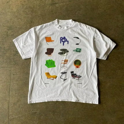 Summer 2000S New Fashion Kawaii Oversized Graphic T-Shirts Male Y2K Street Retro Pure Cotton Plus T-Shirt Casual Couple Tops