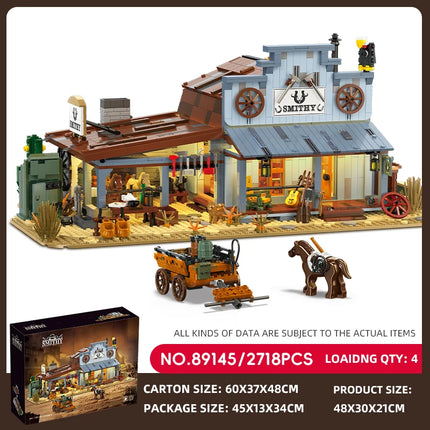 Retro architectural model blacksmith shop desktop ornament, street scene building blocks toys set, children's holiday gift