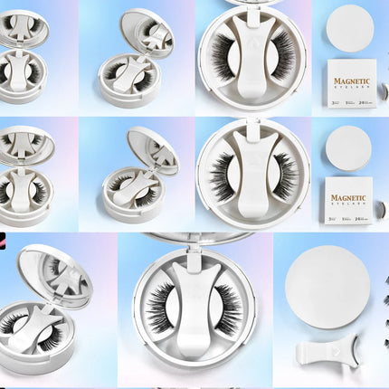 Magnetic Eyelashes Set 1 Pair Reusable No Glue Needed False Eyelashes with Magnetic Tweezers Curly Faux Lashes Makeup Tool
