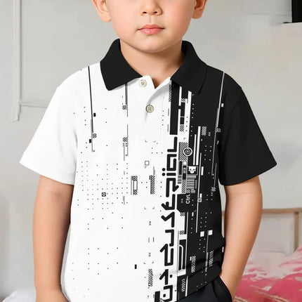Polo Shirts for Kids Gradient Striped 3D Print Fashion Child Polo Shirt Boy Clothes Lapel Tops Street Casual Children's Clothing