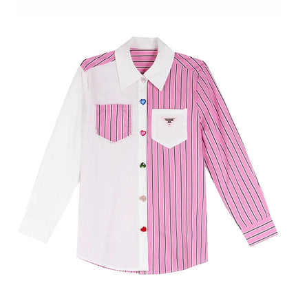 Spring new striped stitching high-end temperament casual women's shirt top for women