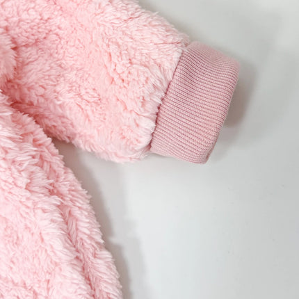 Pink Fluffy Baby Romper Suit with Hood Autumn Winter Warm Cute Crawler Soft Girl Outfit Attention-Grabbing Street Style for Baby