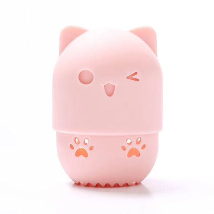 Cute Silicone Makeup Sponge Holder Cat Shaped Sponge Rack Powder Puff Case Cosmetic Blender Sponge Box Makeup Egg Drying Case