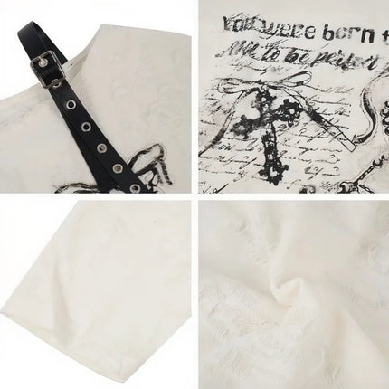 Vintage Y2K Oversize Off shoulder T shirt With Print Women Ripped Top Hole Long sleeve Baggy Basic T shirt Pulovers Ladies Tops