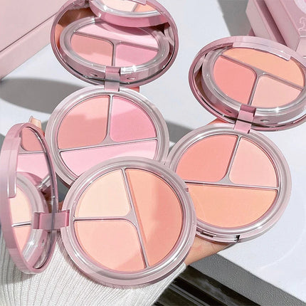 Bear Knight Blush Palette with Single Round Head Blush Brush Natural Matte Shimmer Long-Lasting Cheek Color Makeup Set for Daily