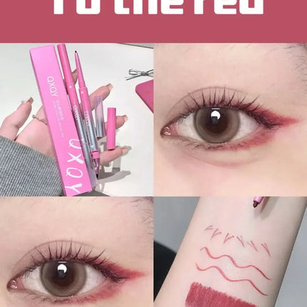 2 in 1 Punk Red Eyebrow Eyeliner GelPencil with Angled Brush Smudge-Proof Waterproof Smooth for Brow & Lying Silkworm Eye Makeup